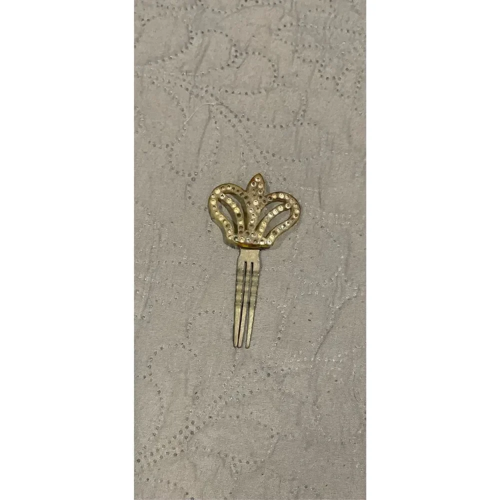 Vintage Rhinestone Crown Hair Comb Edwardian Era Early 1900’s Hinged